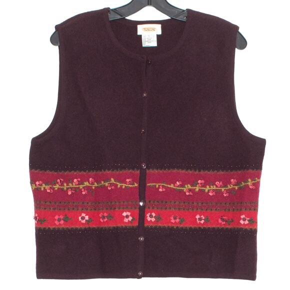 Talbots Vintage Sweater Vest Lambswool Academia Cottage Grandma Floral Large - Picture 1 of 6